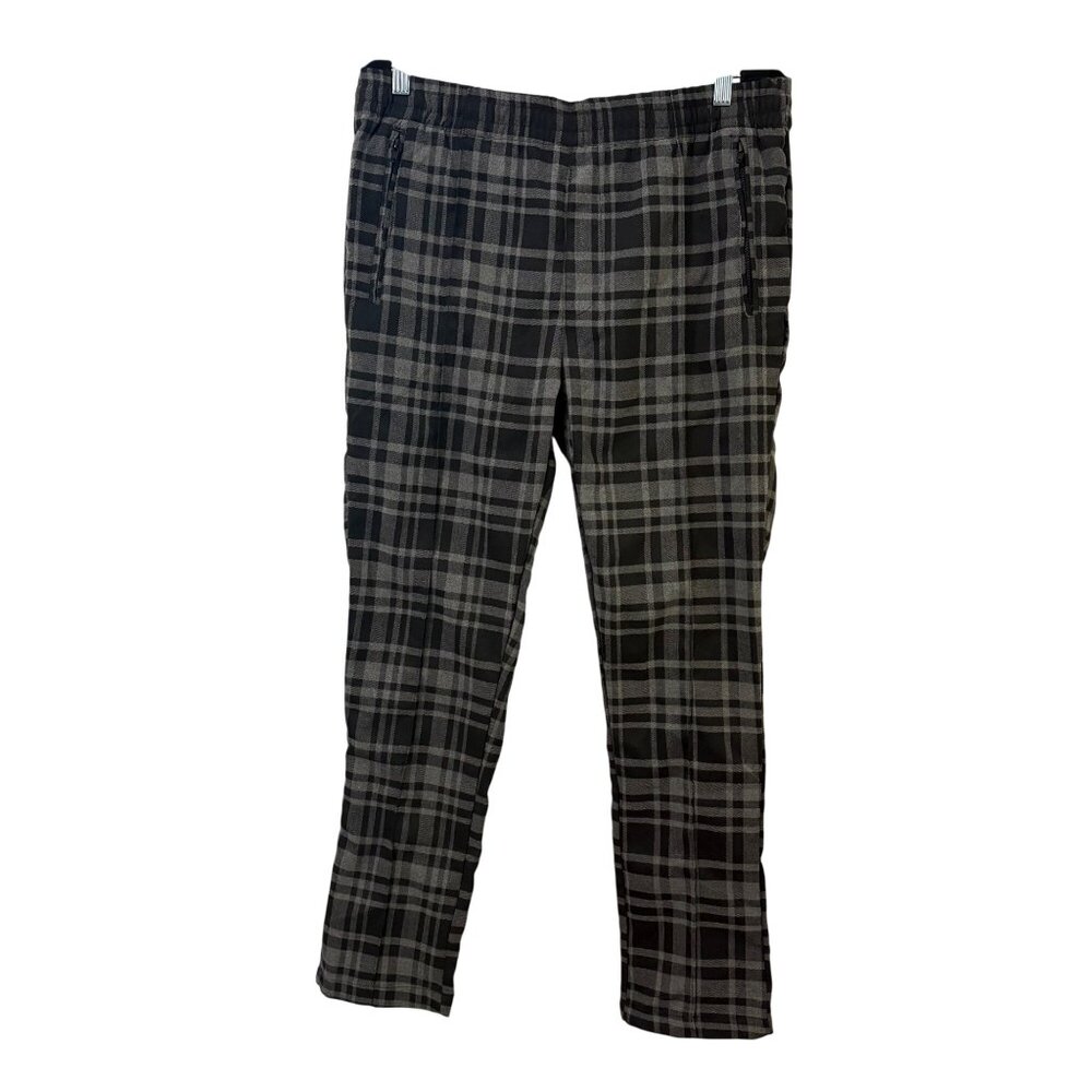 Forever 21 Mens Y2K Black & Gray Plaid Skater Pants Streetwear Joggers Size L